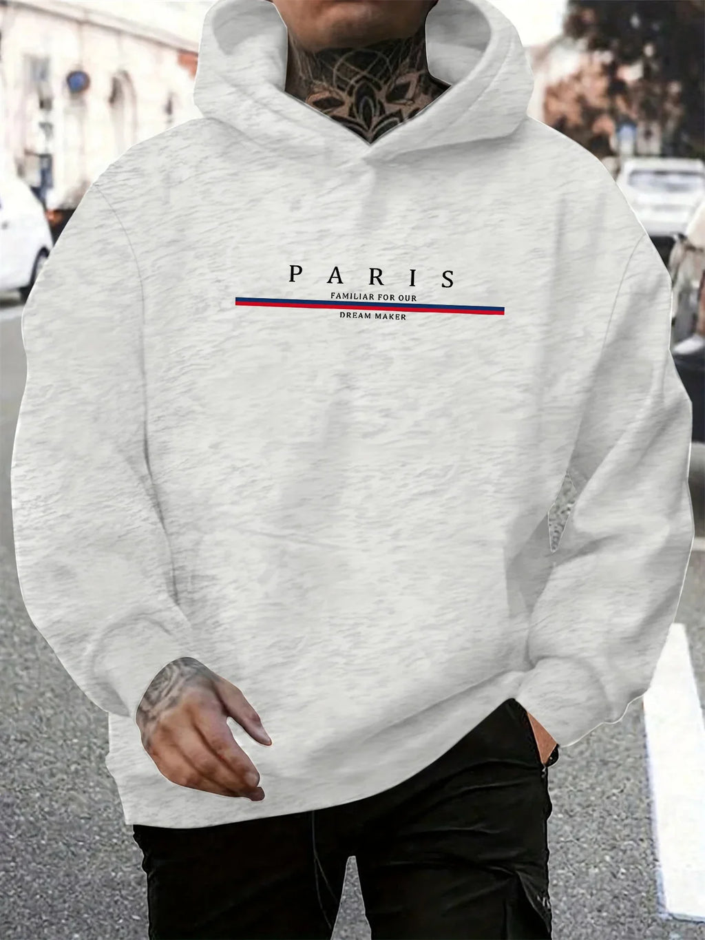 Sweat-shirt à capuche ample pour hommes, décontracté, à la mode, avec lettres de Paris imprimées, pull chaud à manches longues,