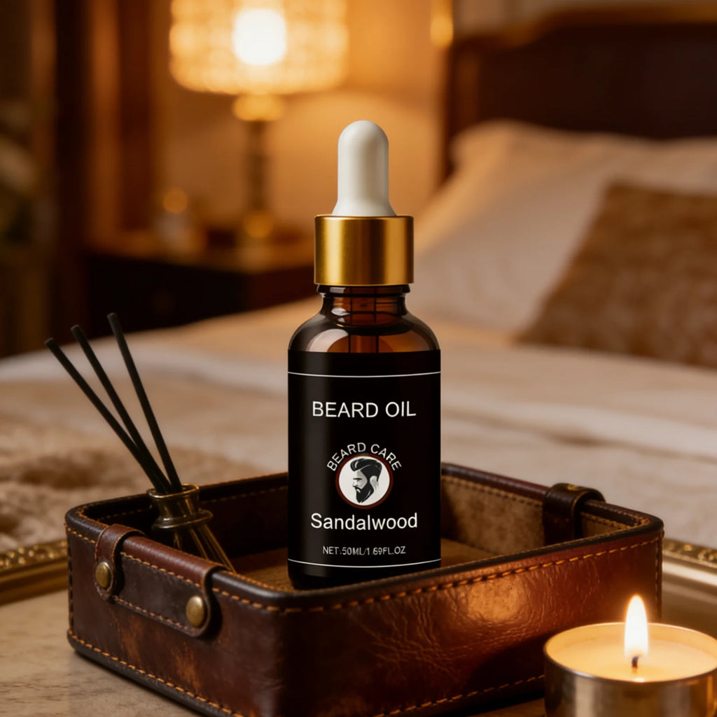 Huile à Barbe au Bois de Santal – Nourrissante & Hydratante, Renforce les Follicules, Adoucit la Barbe, 50ml