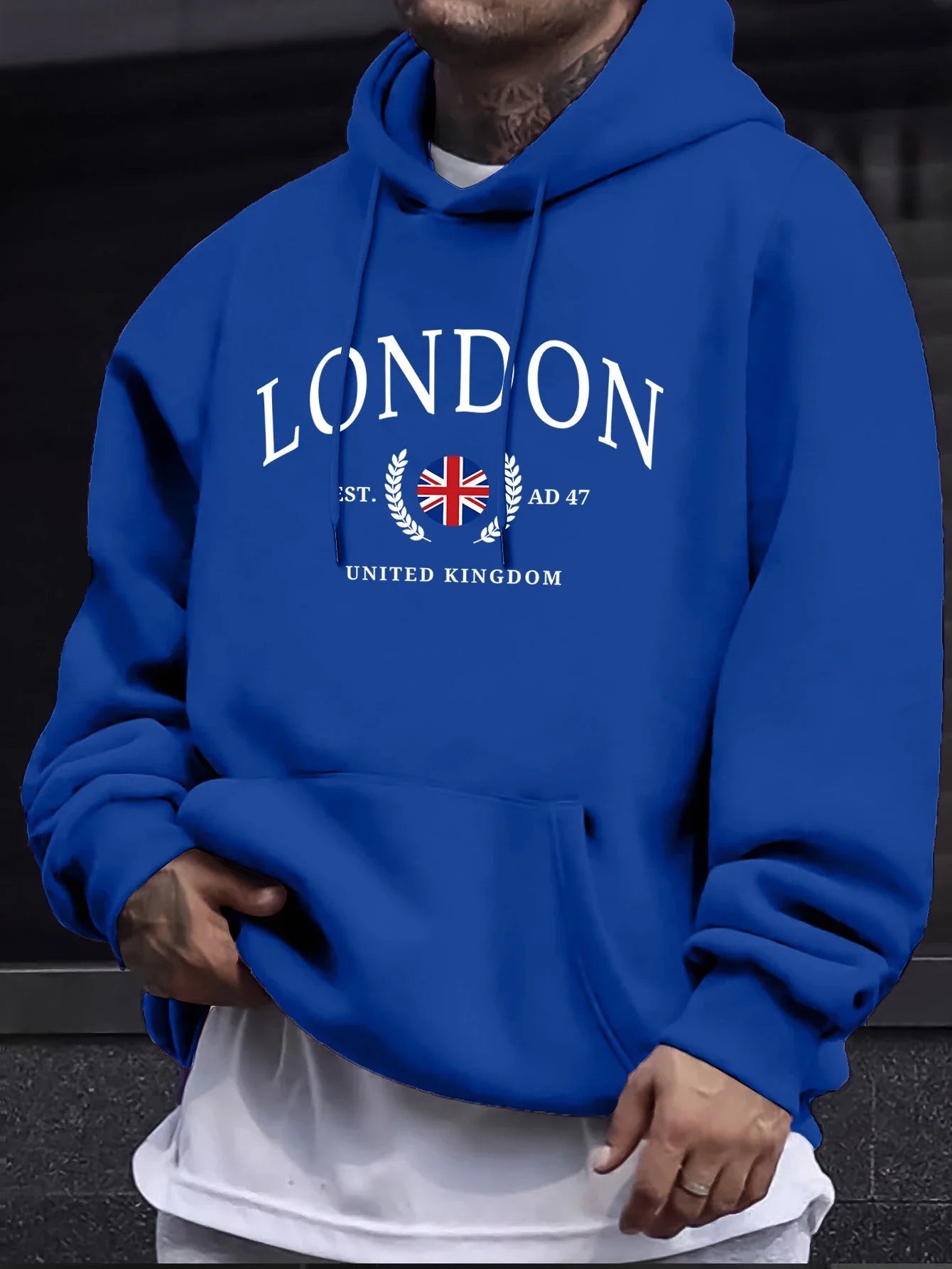 Sweat à capuche col rond imprimé drapeau du royaume-uni de londres pour hommes, pulls de rue surdimensionnés, nouveau swea