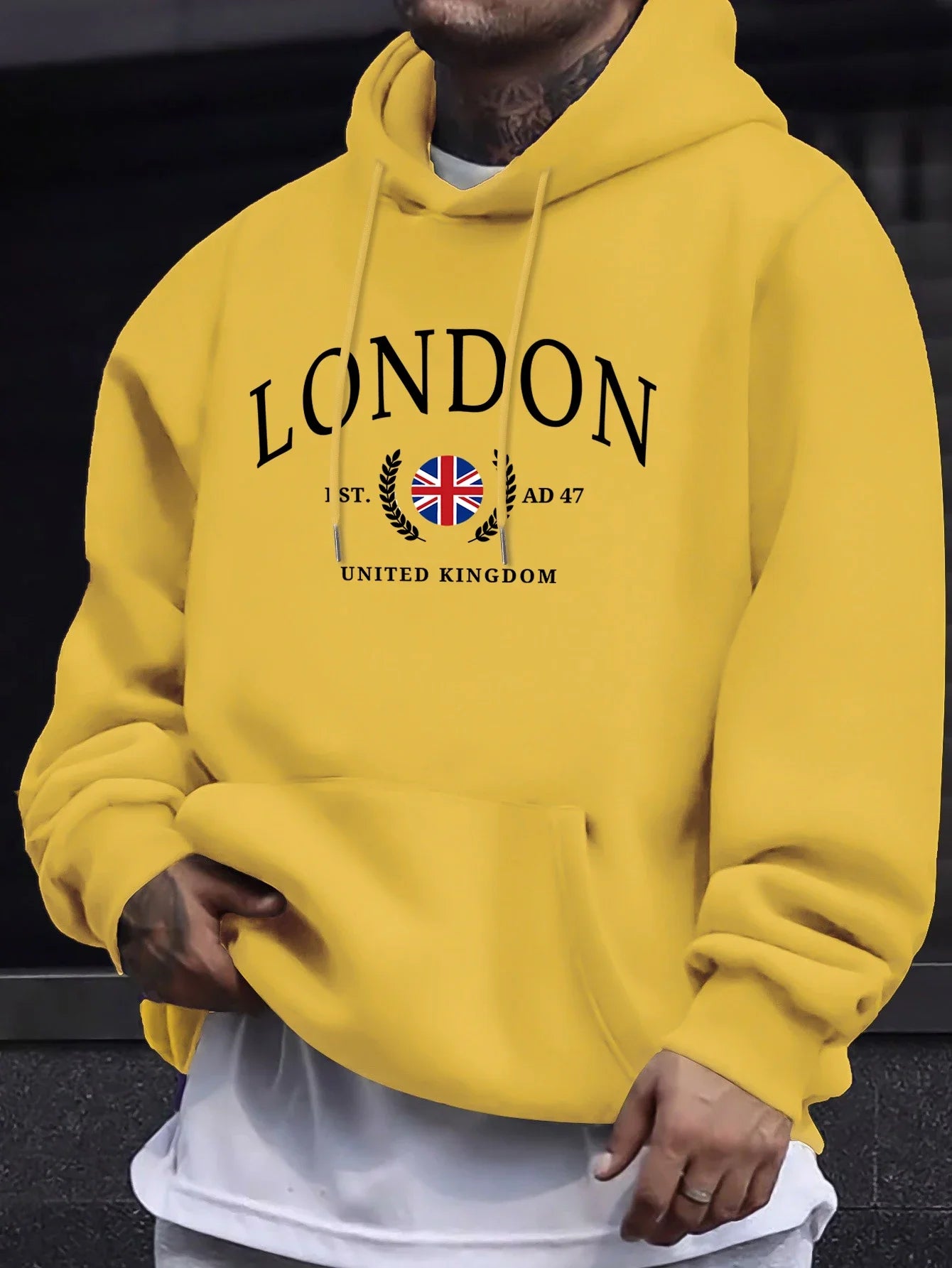 Sweat à capuche col rond imprimé drapeau du royaume-uni de londres pour hommes, pulls de rue surdimensionnés, nouveau swea