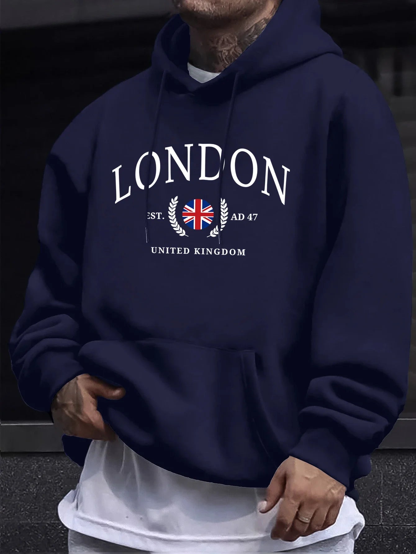 Sweat à capuche col rond imprimé drapeau du royaume-uni de londres pour hommes, pulls de rue surdimensionnés, nouveau swea