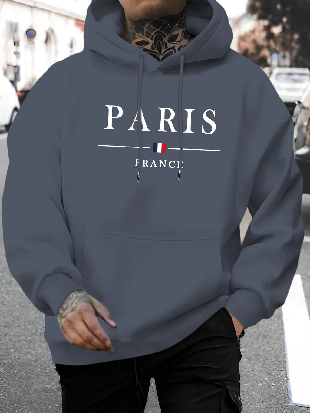 Sweat-shirt à capuche à manches longues pour hommes, mode décontractée,ample,motif de lettres de Paris imprimé,pull chaud automn