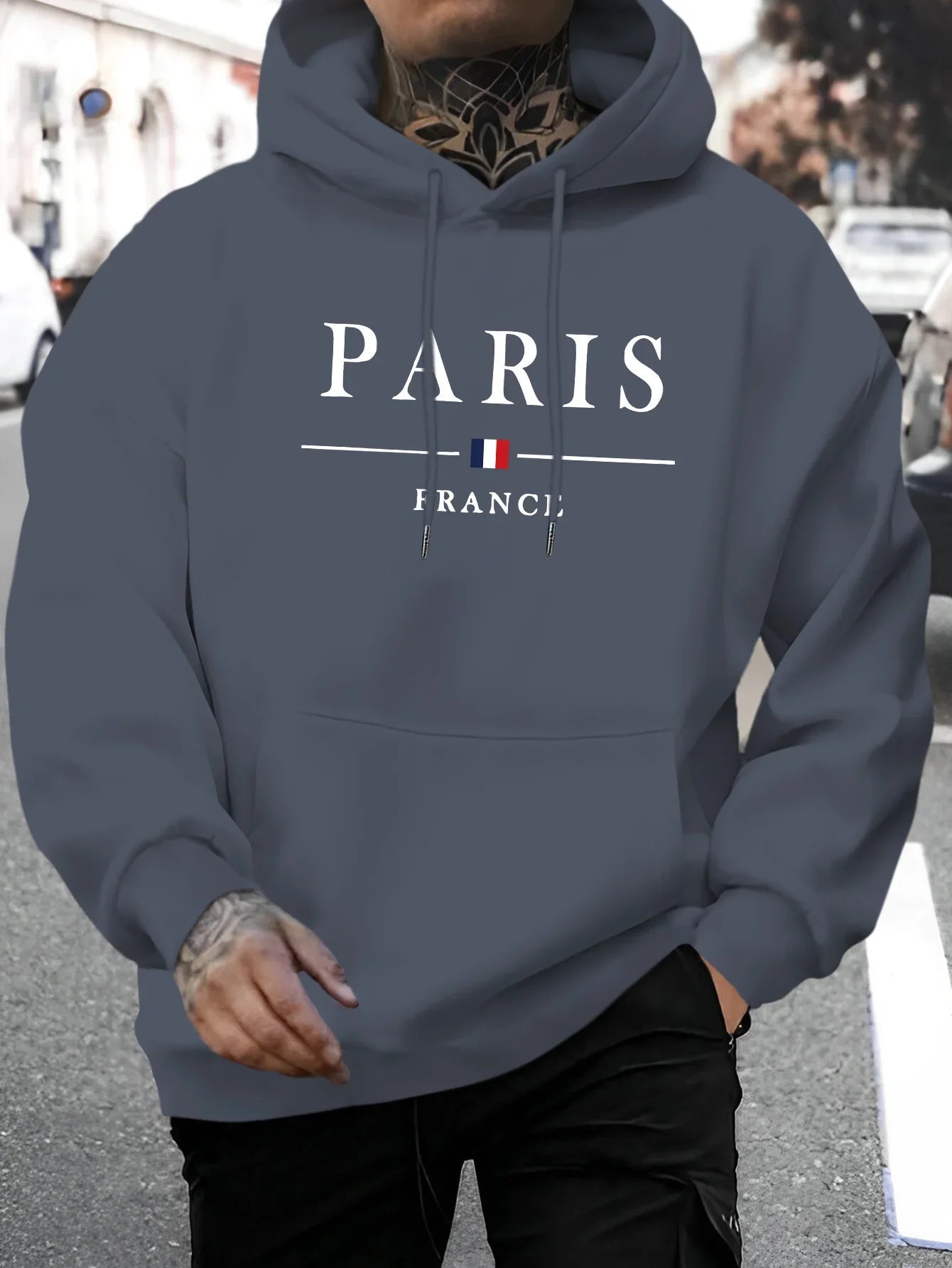 Sweat-shirt à capuche à manches longues pour hommes, mode décontractée,ample,motif de lettres de Paris imprimé,pull chaud automn