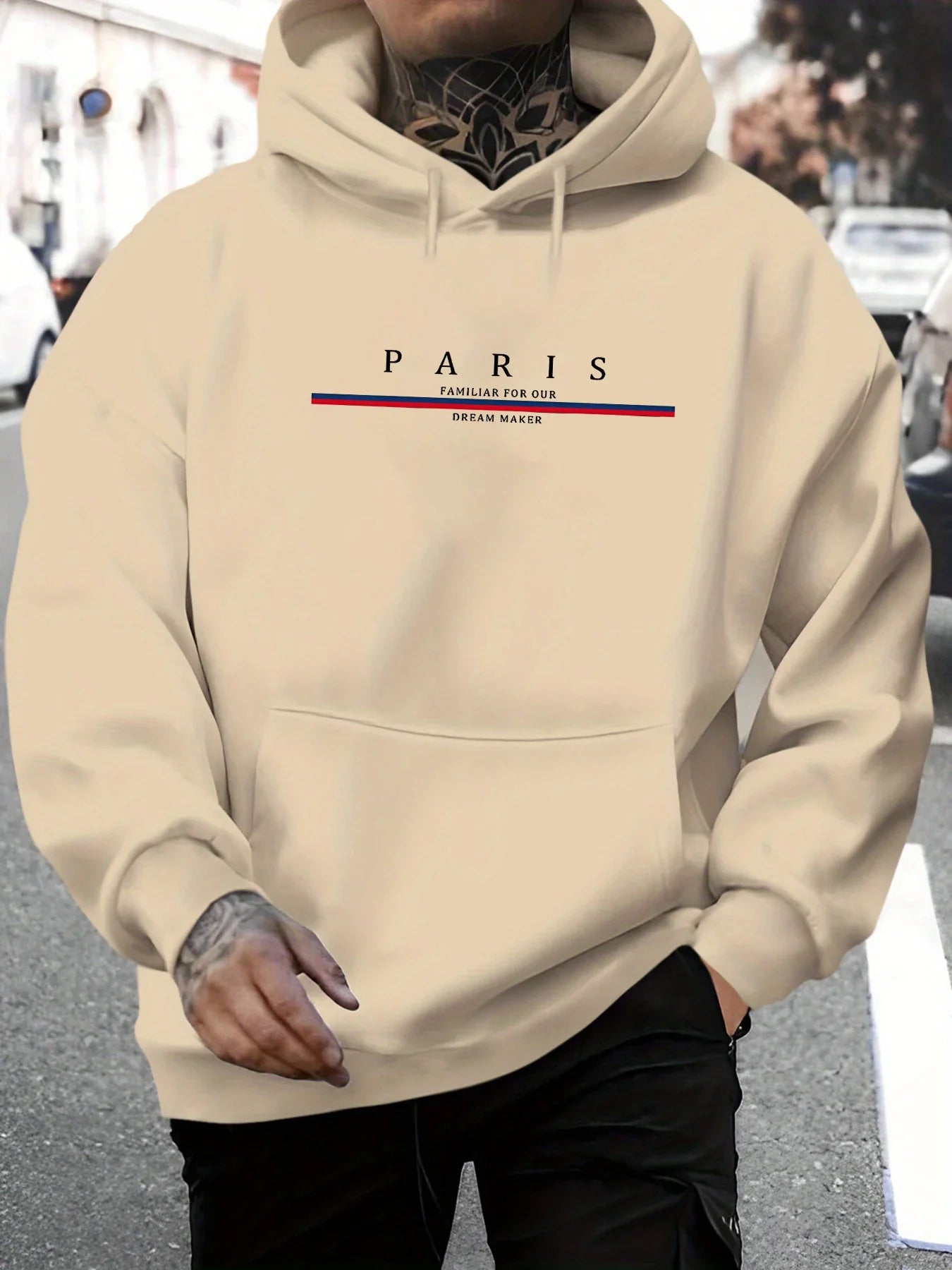 Sweat-shirt à capuche ample pour hommes, décontracté, à la mode, avec lettres de Paris imprimées, pull chaud à manches longues,