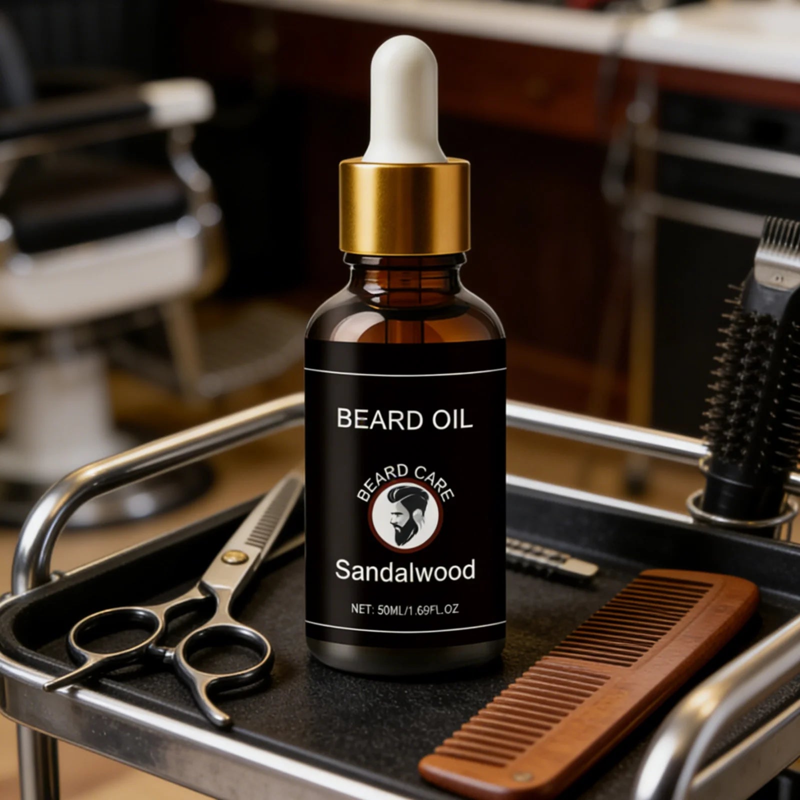 Huile à Barbe au Bois de Santal – Nourrissante & Hydratante, Renforce les Follicules, Adoucit la Barbe, 50ml