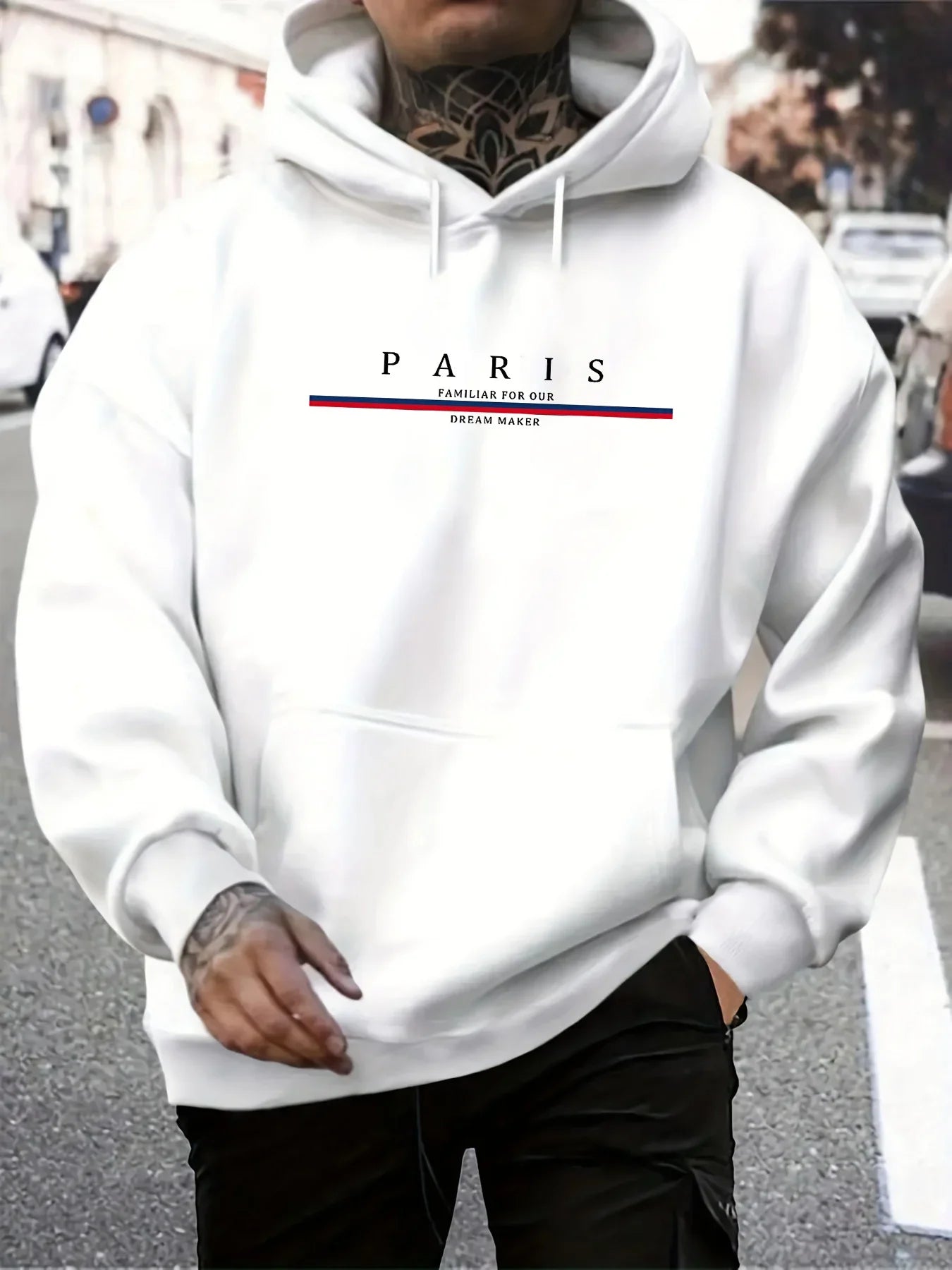 Sweat-shirt à capuche ample pour hommes, décontracté, à la mode, avec lettres de Paris imprimées, pull chaud à manches longues,
