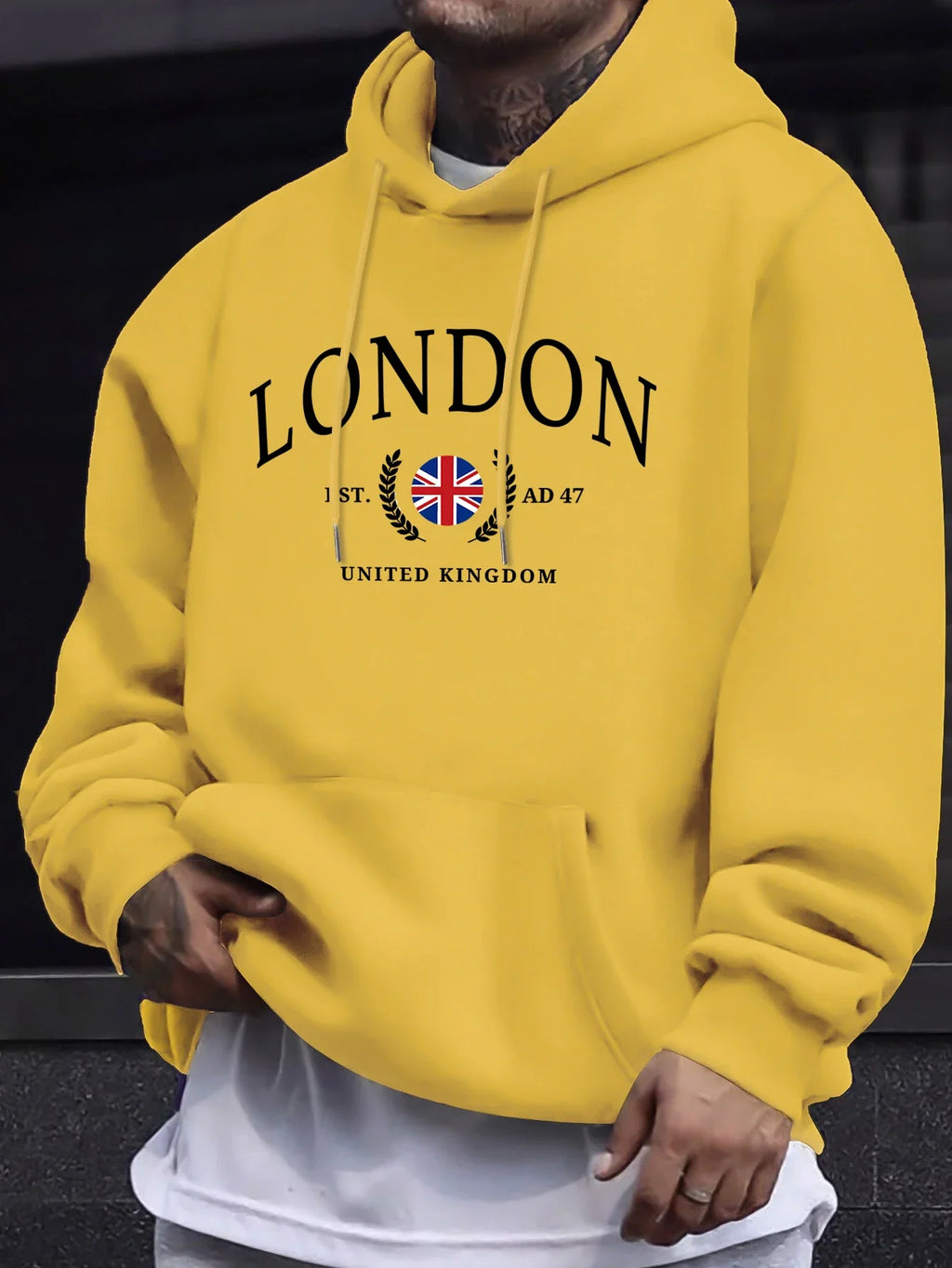 Sweat à capuche col rond imprimé drapeau du royaume-uni de londres pour hommes, pulls de rue surdimensionnés, nouveau swea