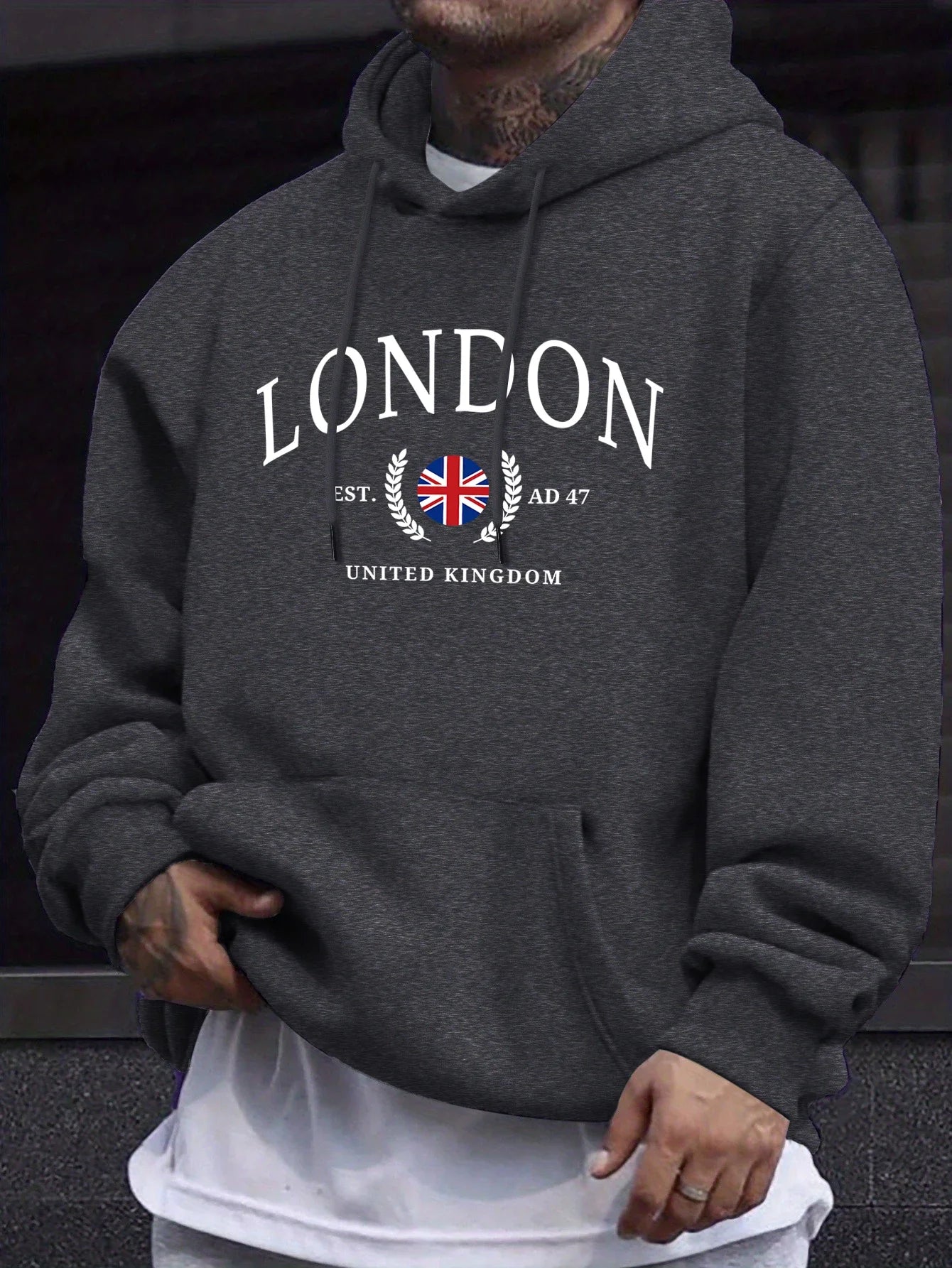 Sweat à capuche col rond imprimé drapeau du royaume-uni de londres pour hommes, pulls de rue surdimensionnés, nouveau swea