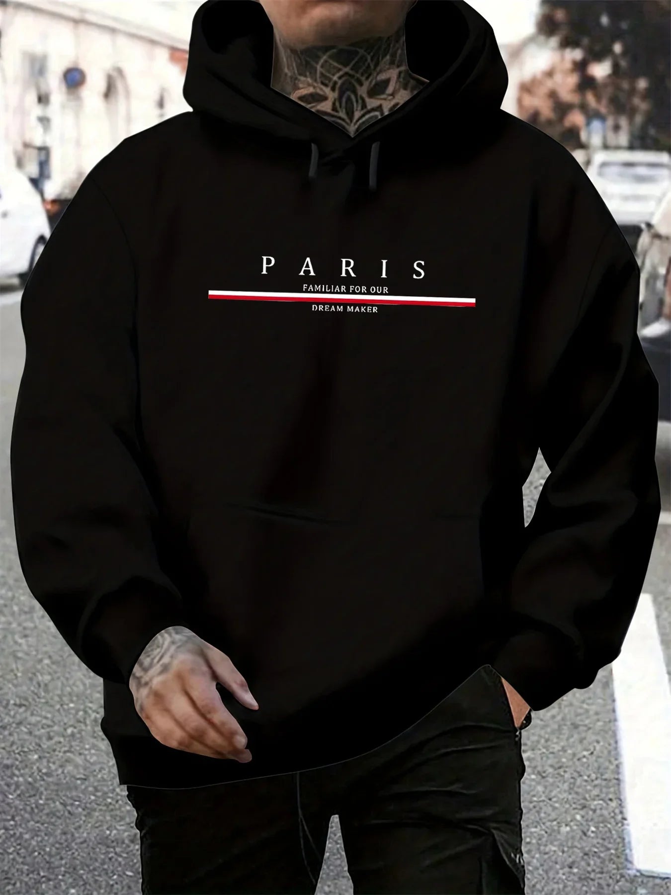 Sweat-shirt à capuche ample pour hommes, décontracté, à la mode, avec lettres de Paris imprimées, pull chaud à manches longues,