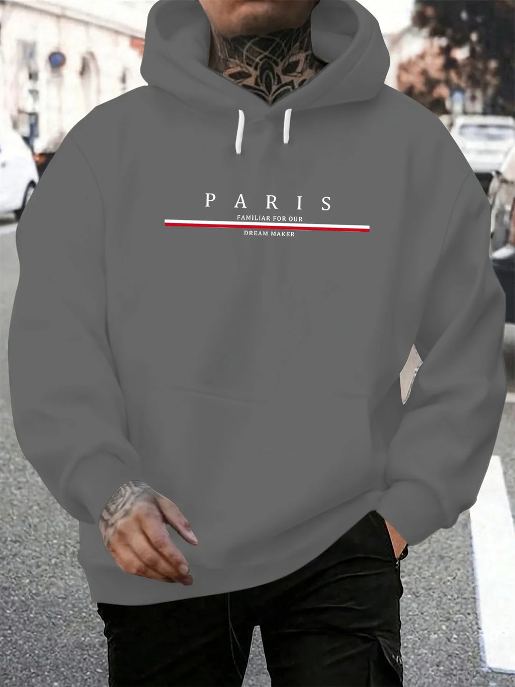 Sweat-shirt à capuche ample pour hommes, décontracté, à la mode, avec lettres de Paris imprimées, pull chaud à manches longues,