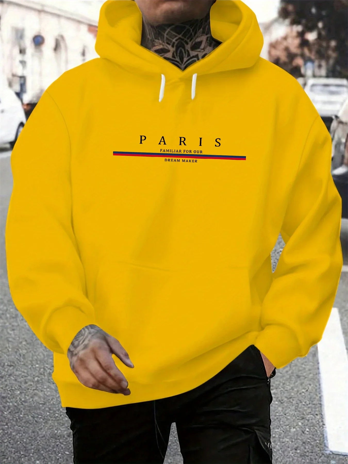 Sweat-shirt à capuche ample pour hommes, décontracté, à la mode, avec lettres de Paris imprimées, pull chaud à manches longues,