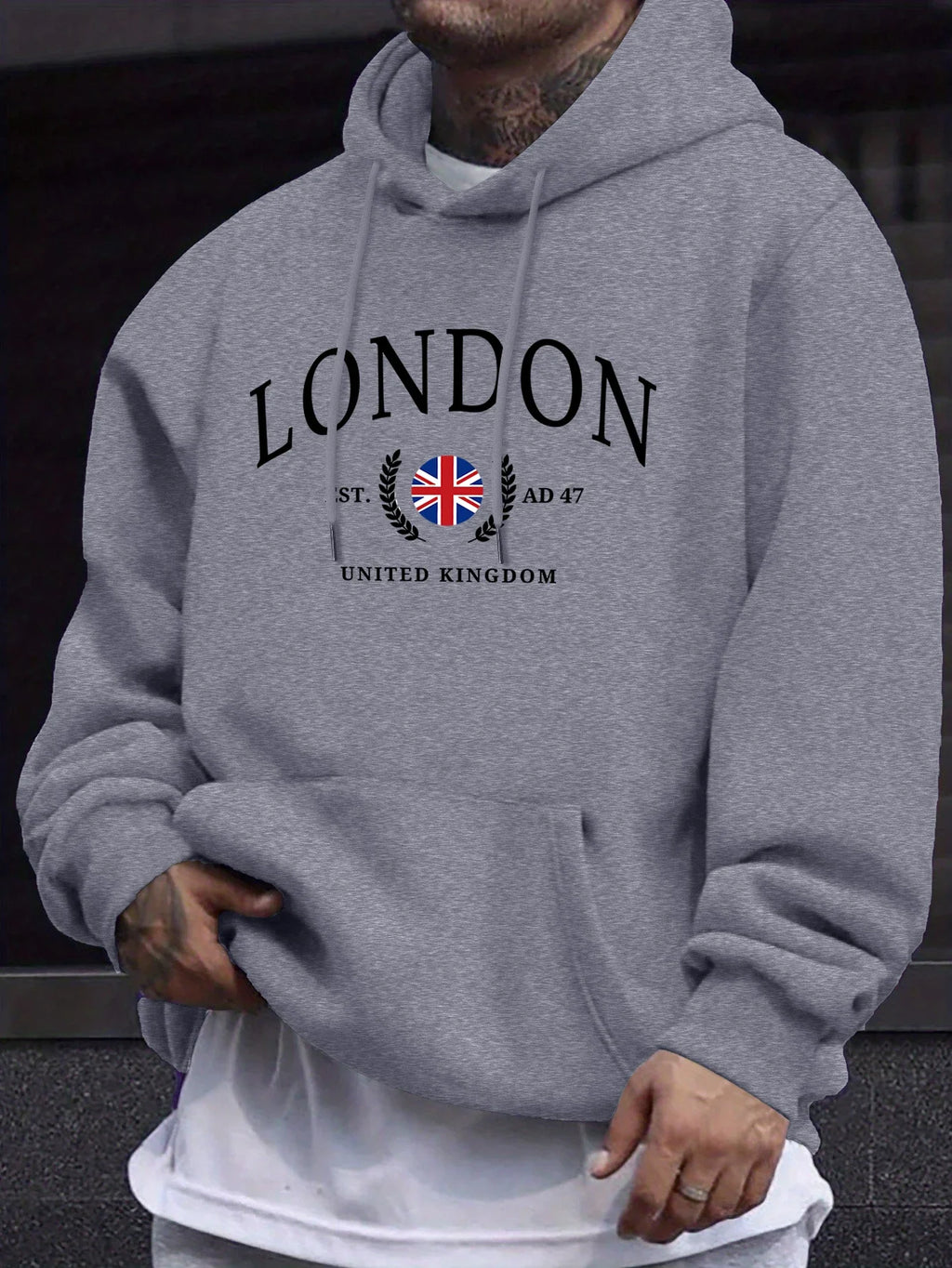 Sweat à capuche col rond imprimé drapeau du royaume-uni de londres pour hommes, pulls de rue surdimensionnés, nouveau swea