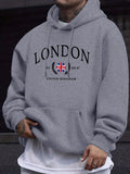 Sweat à capuche col rond imprimé drapeau du royaume-uni de londres pour hommes, pulls de rue surdimensionnés, nouveau swea