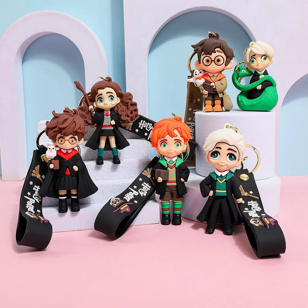 2026 New Harry Potter High-Quality 3D Silicone Keychain Set Harry Hermione Ron Draco Figure Bag Charm Backpack Pendant Car Key