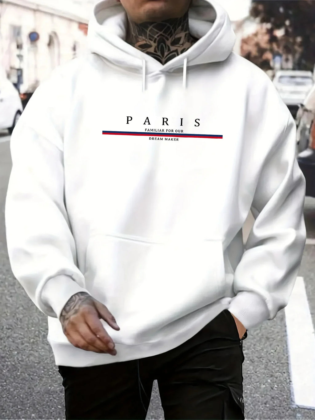Sweat-shirt à capuche ample pour hommes, décontracté, à la mode, avec lettres de Paris imprimées, pull chaud à manches longues,