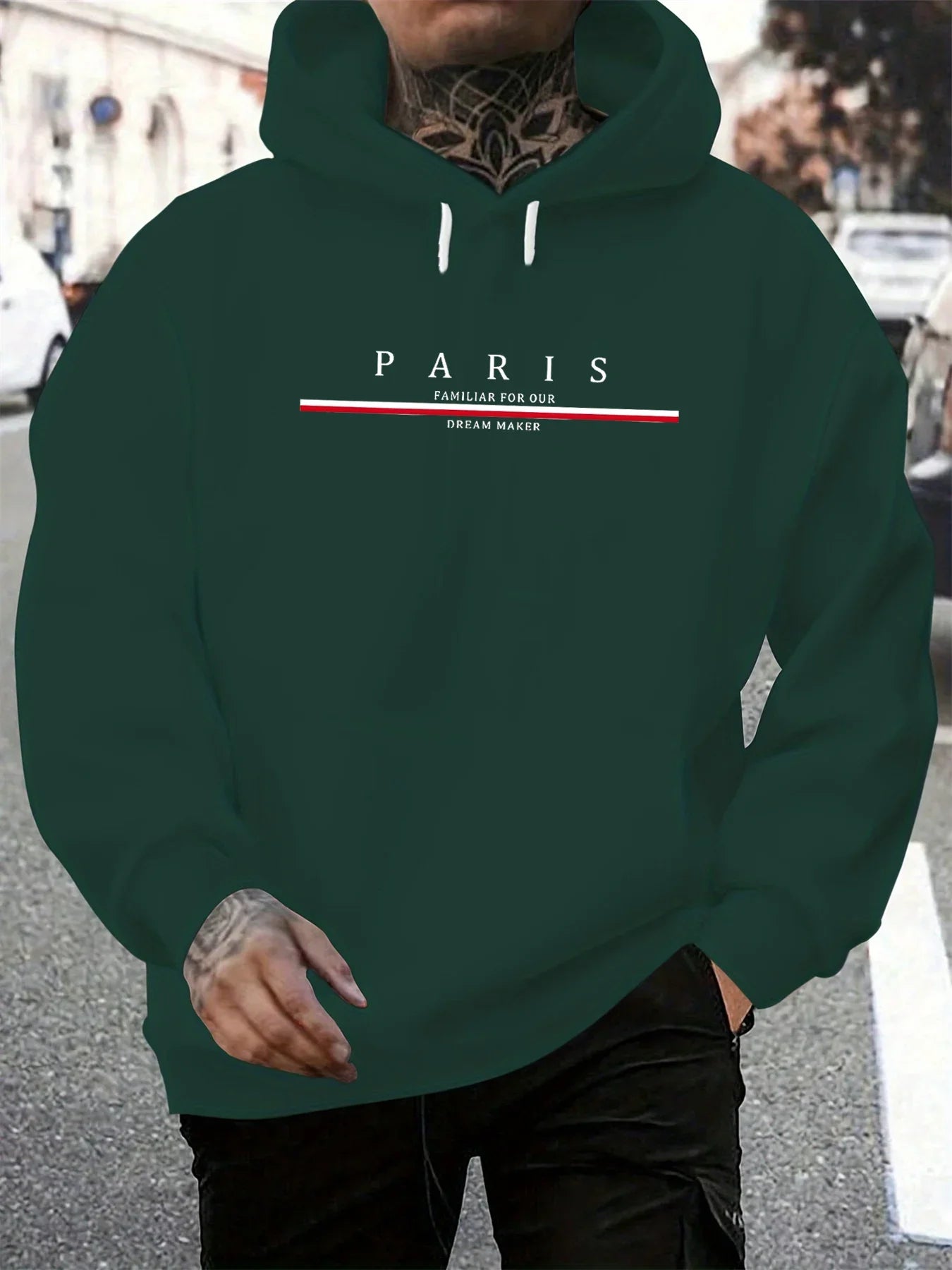 Sweat-shirt à capuche ample pour hommes, décontracté, à la mode, avec lettres de Paris imprimées, pull chaud à manches longues,