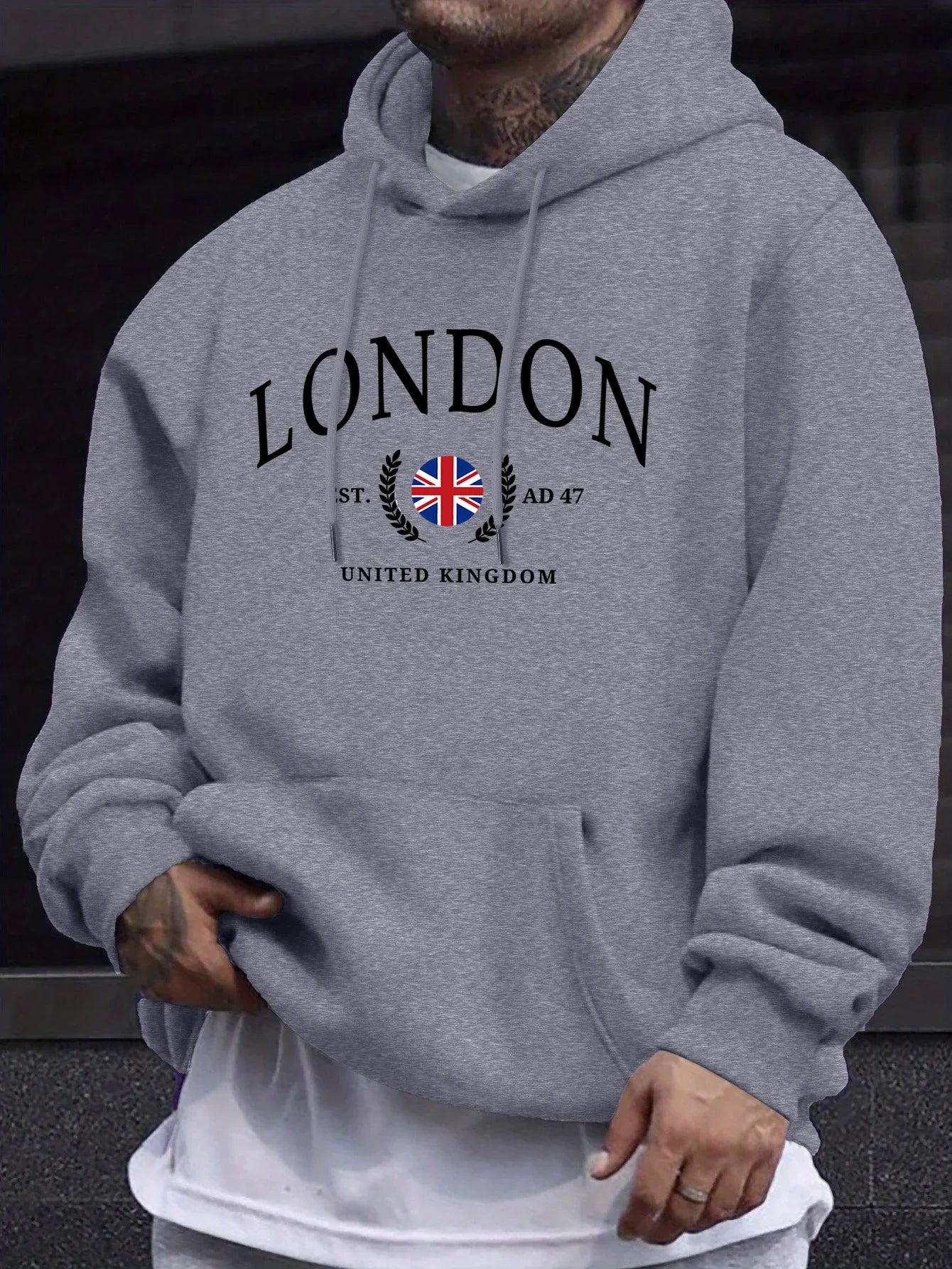 Sweat à capuche col rond imprimé drapeau du royaume-uni de londres pour hommes, pulls de rue surdimensionnés, nouveau swea