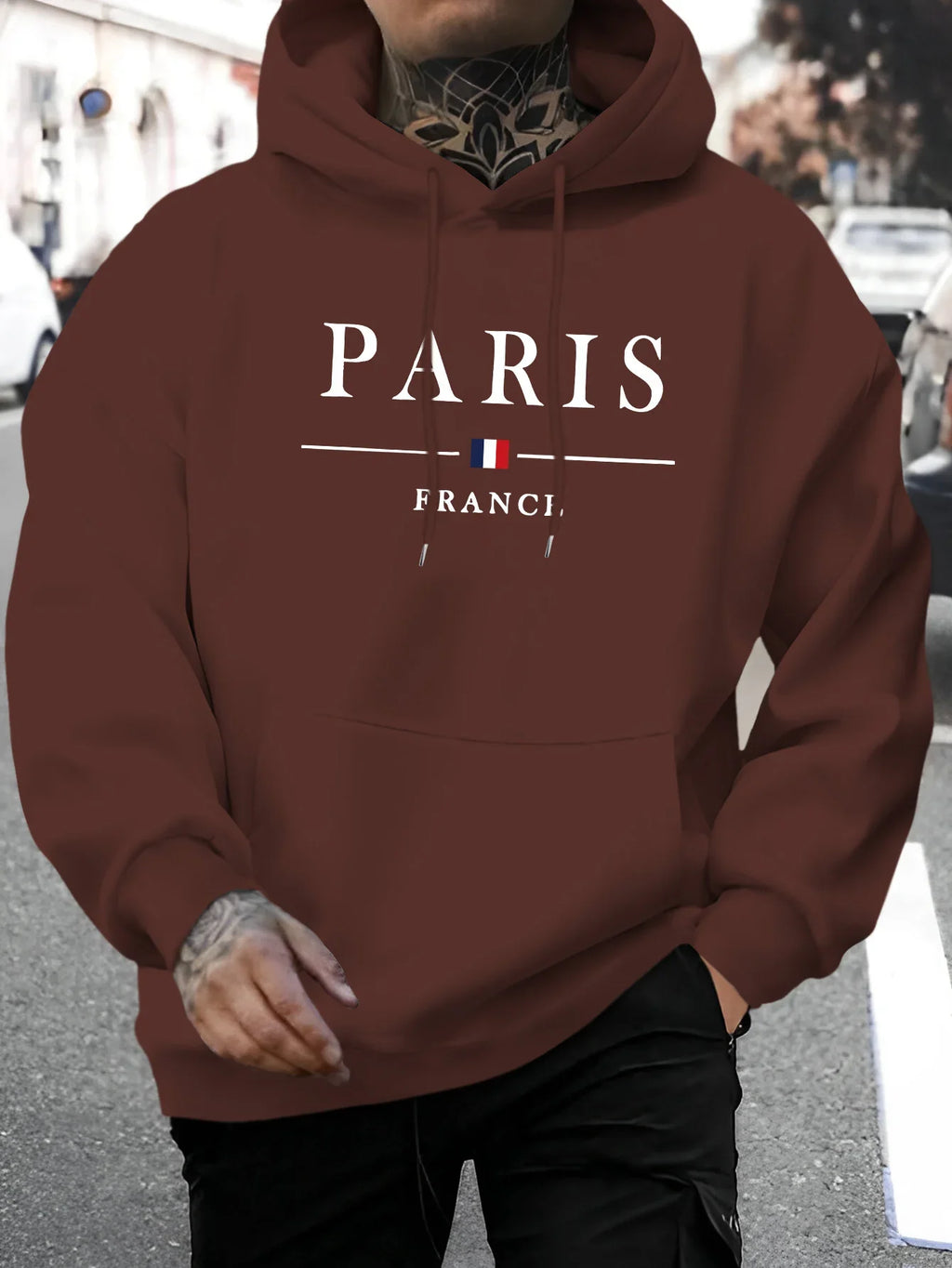 Sweat-shirt à capuche à manches longues pour hommes, mode décontractée,ample,motif de lettres de Paris imprimé,pull chaud automn