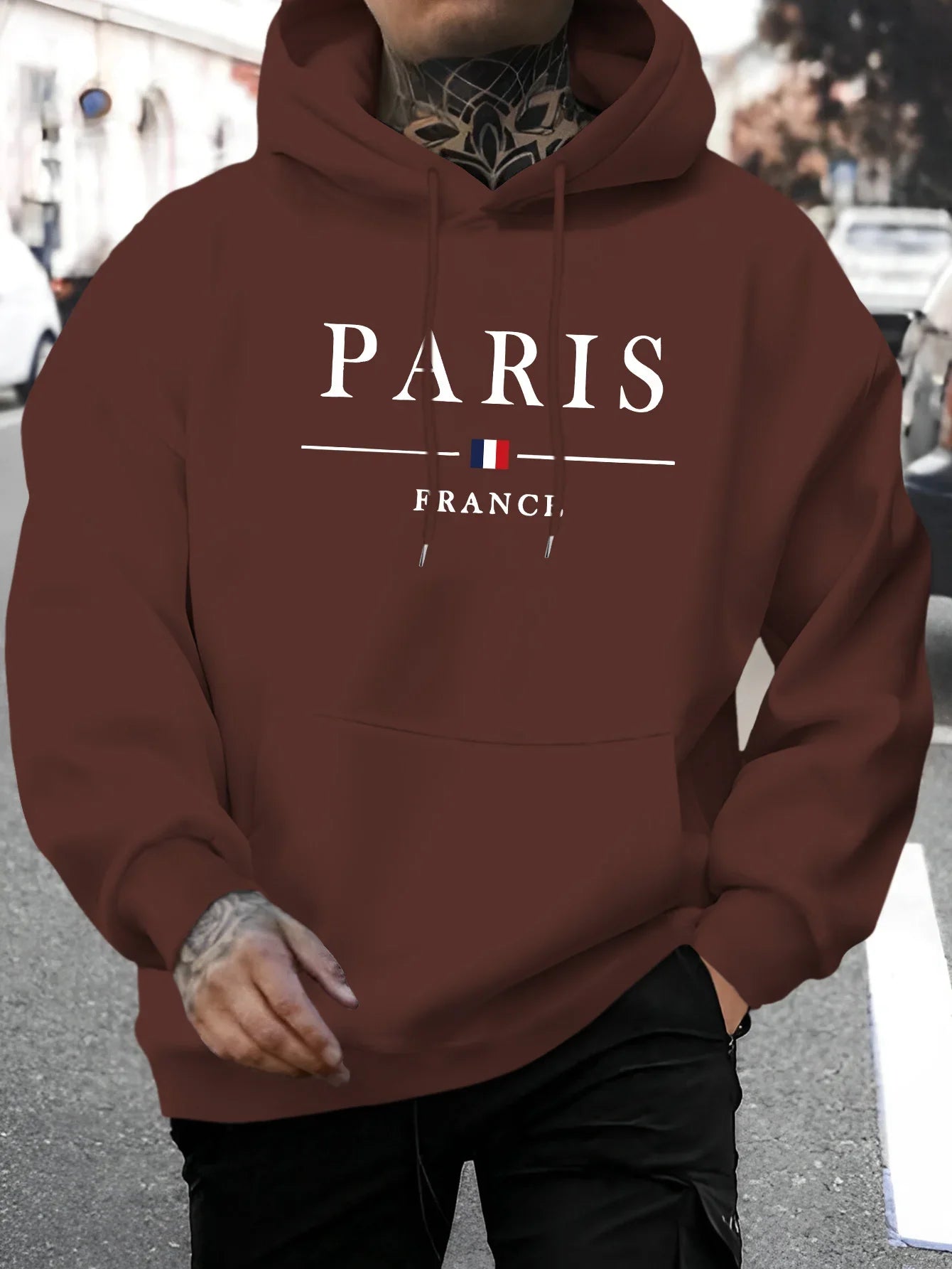Sweat-shirt à capuche à manches longues pour hommes, mode décontractée,ample,motif de lettres de Paris imprimé,pull chaud automn