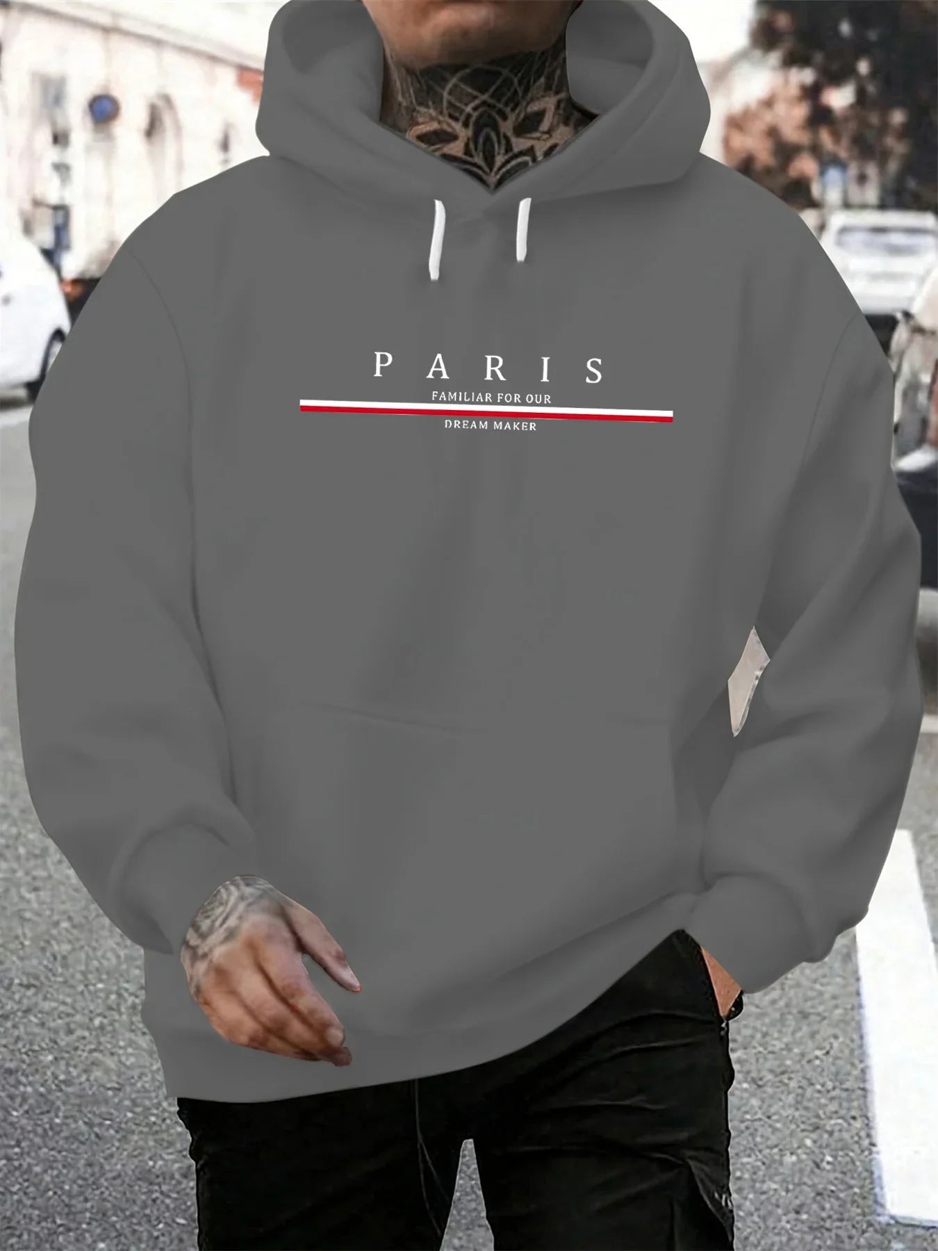 Sweat-shirt à capuche ample pour hommes, décontracté, à la mode, avec lettres de Paris imprimées, pull chaud à manches longues,