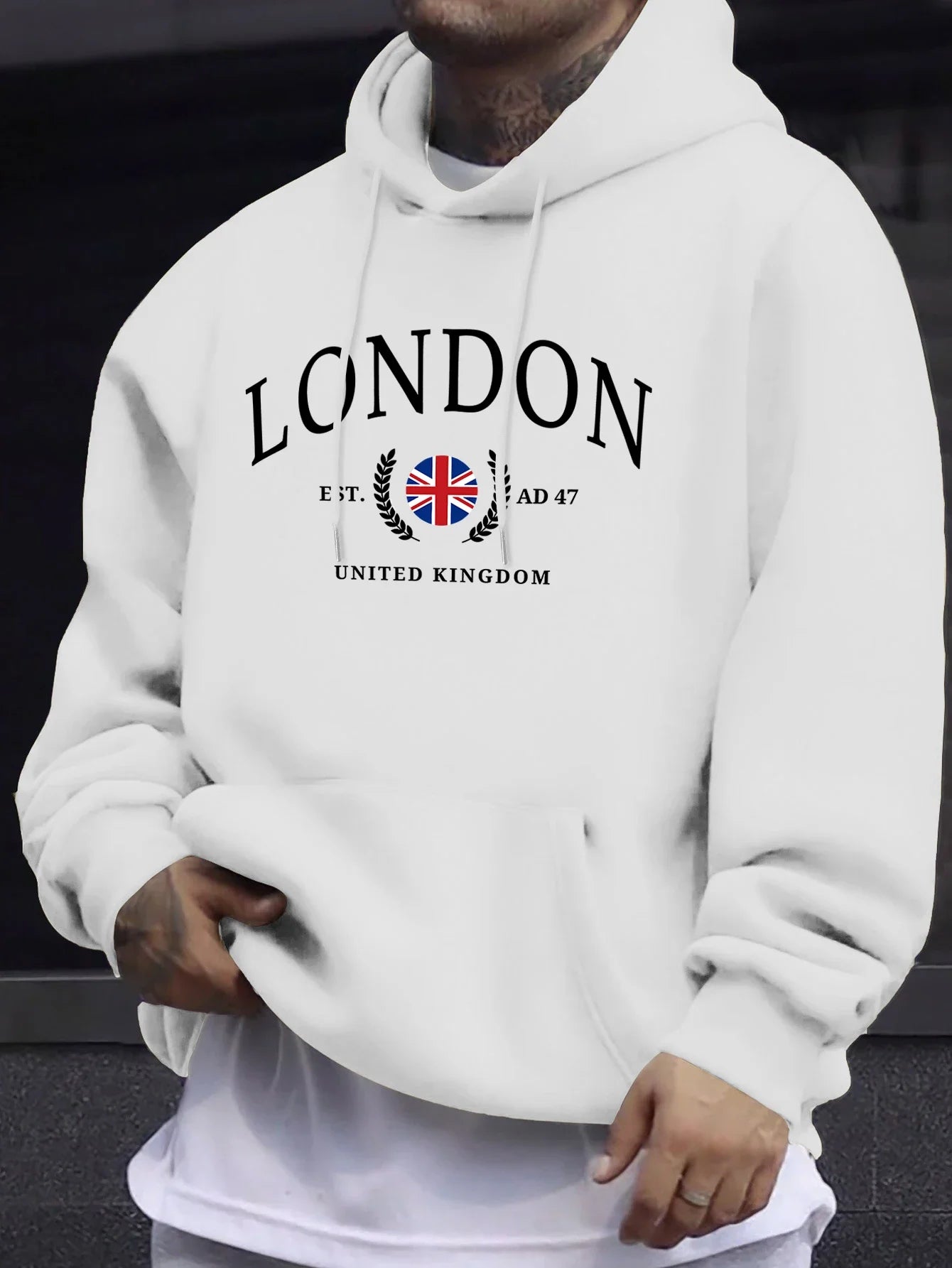 Sweat à capuche col rond imprimé drapeau du royaume-uni de londres pour hommes, pulls de rue surdimensionnés, nouveau swea