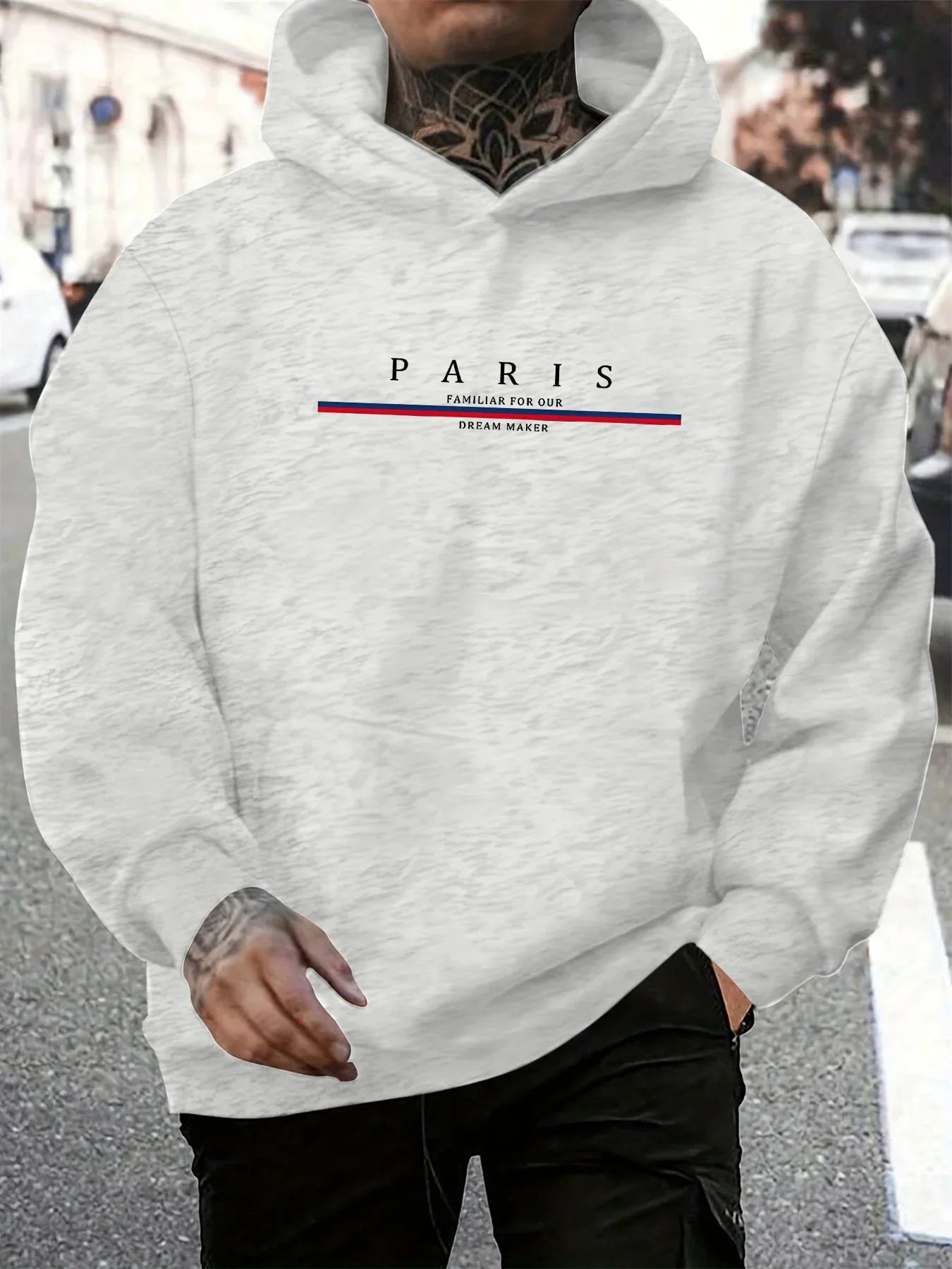 Sweat-shirt à capuche ample pour hommes, décontracté, à la mode, avec lettres de Paris imprimées, pull chaud à manches longues,
