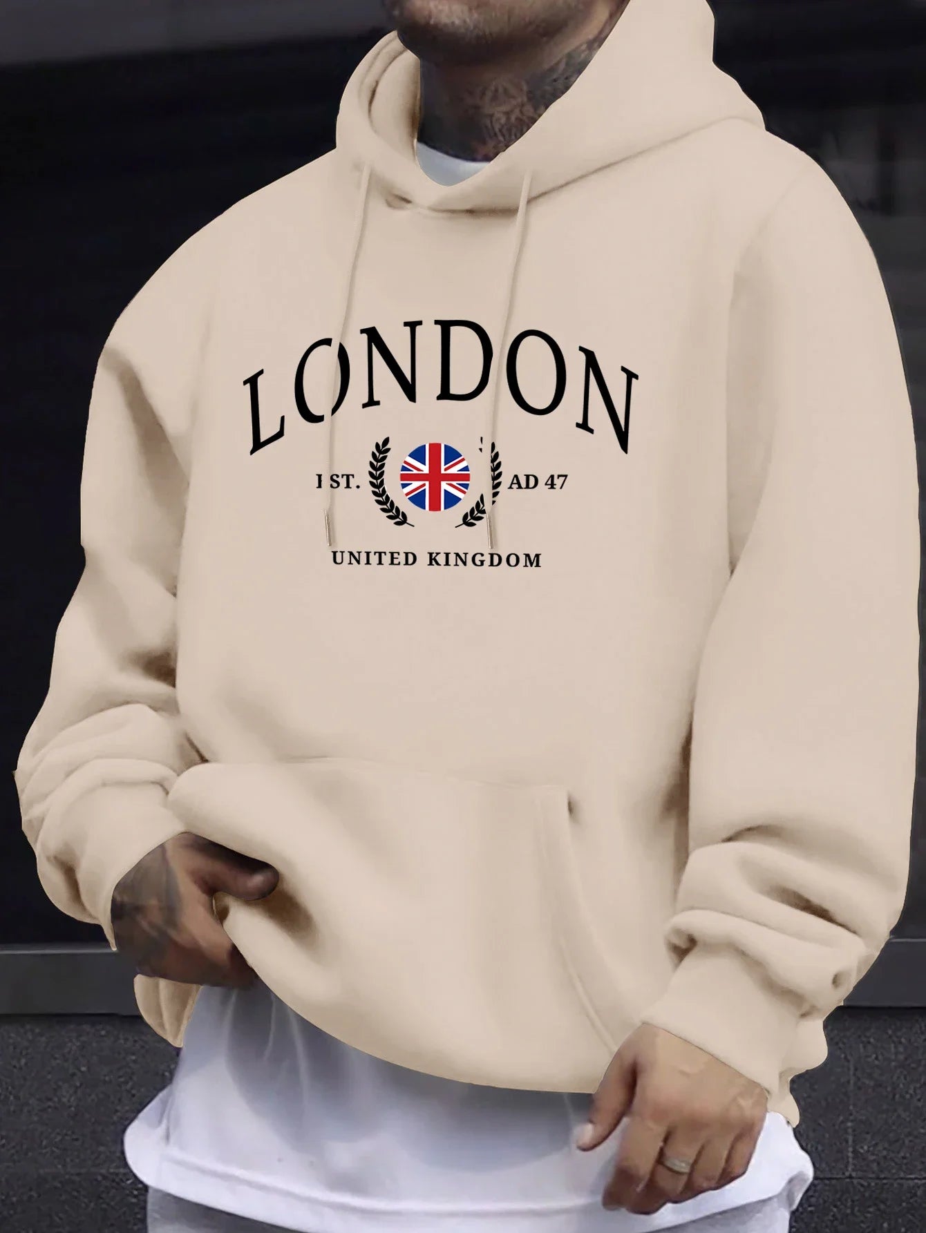 Sweat à capuche col rond imprimé drapeau du royaume-uni de londres pour hommes, pulls de rue surdimensionnés, nouveau swea