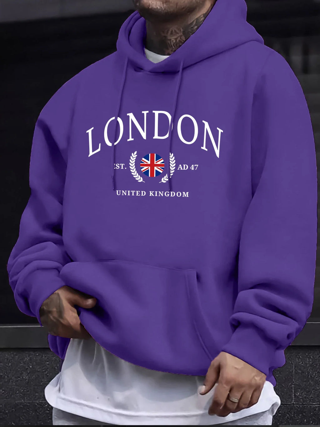 Sweat à capuche col rond imprimé drapeau du royaume-uni de londres pour hommes, pulls de rue surdimensionnés, nouveau swea