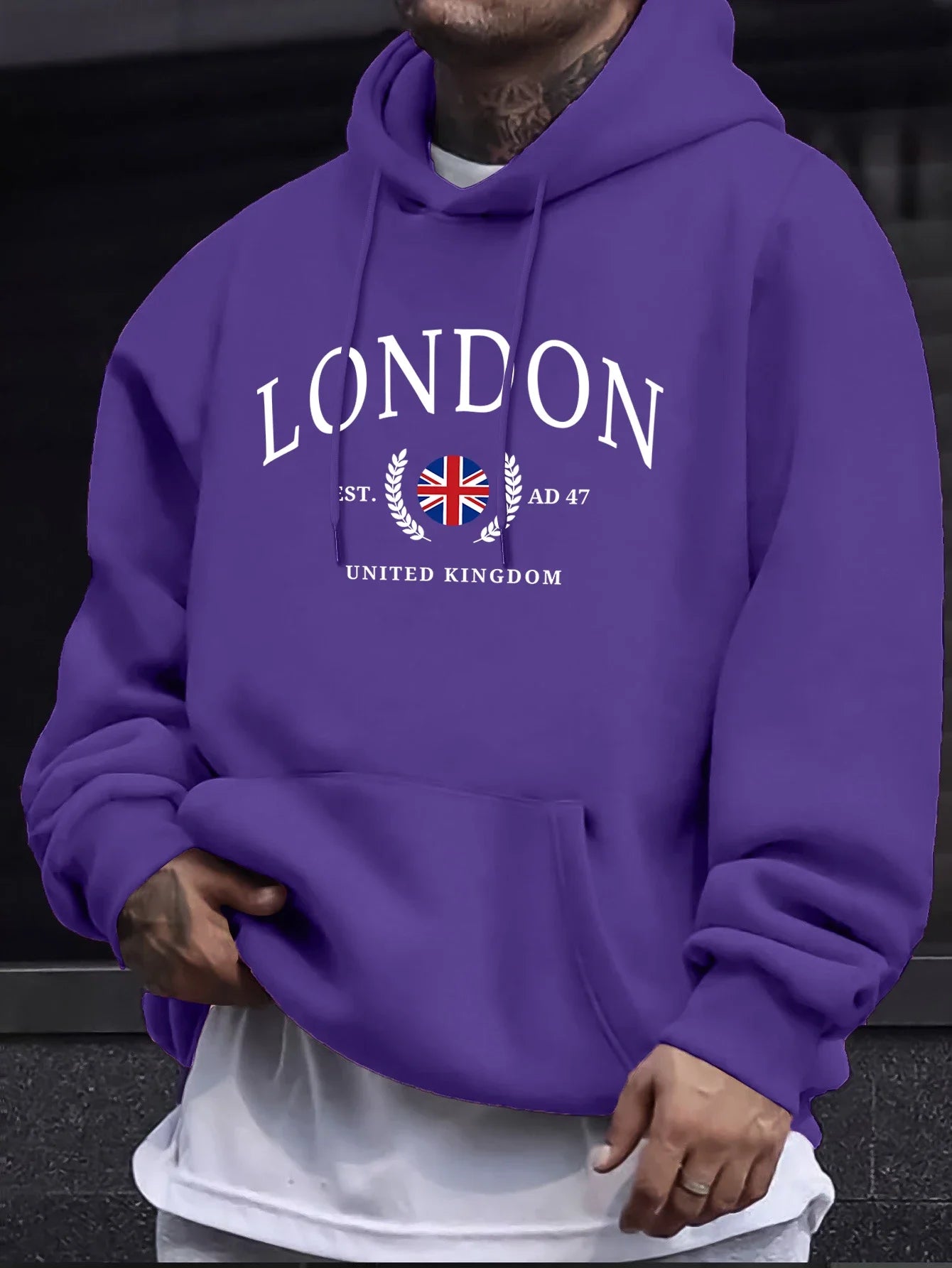 Sweat à capuche col rond imprimé drapeau du royaume-uni de londres pour hommes, pulls de rue surdimensionnés, nouveau swea