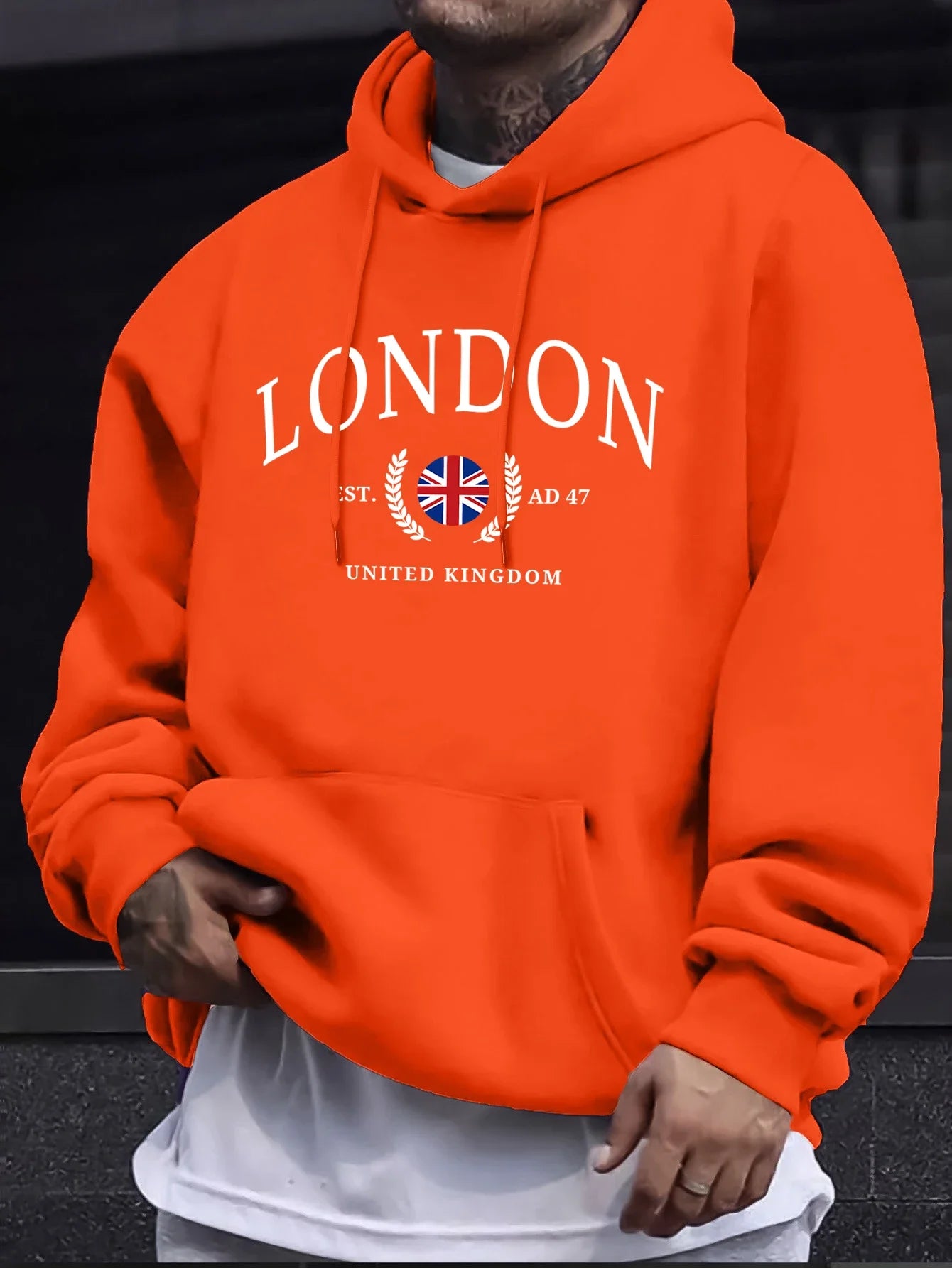 Sweat à capuche col rond imprimé drapeau du royaume-uni de londres pour hommes, pulls de rue surdimensionnés, nouveau swea