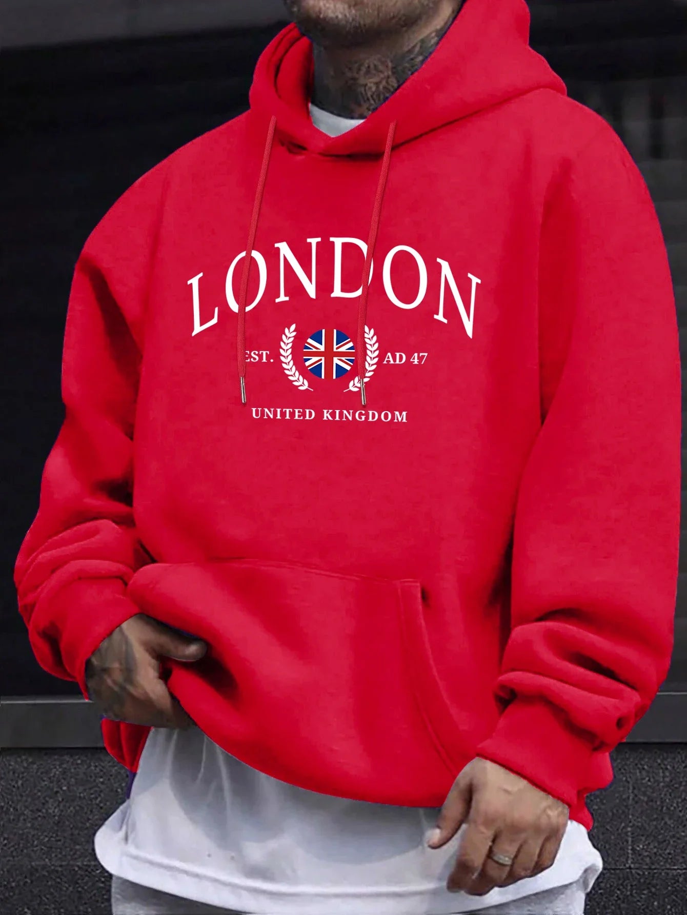 Sweat à capuche col rond imprimé drapeau du royaume-uni de londres pour hommes, pulls de rue surdimensionnés, nouveau swea