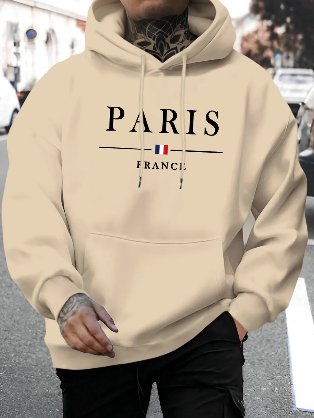 Sweat-shirt à capuche à manches longues pour hommes, mode décontractée,ample,motif de lettres de Paris imprimé,pull chaud automn